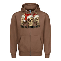 Chestnut Merry Christmas Skulls Zipper Hoodie - RanaPortraitStore