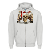 Dove Grey Merry Christmas Skulls Zipper Hoodie - RanaPortraitStore