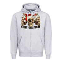 Heather Grey Merry Christmas Skulls Zipper Hoodie - RanaPortraitStore