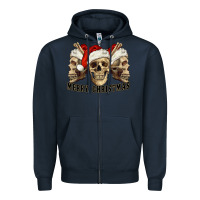 Navy Merry Christmas Skulls Zipper Hoodie - RanaPortraitStore