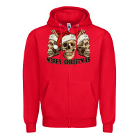 Red Merry Christmas Skulls Zipper Hoodie - RanaPortraitStore