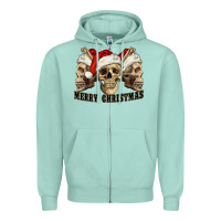 Seafoam Merry Christmas Skulls Zipper Hoodie - RanaPortraitStore