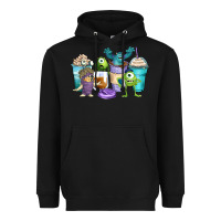 Black cartoon characters coffee cups Heavyweight Hoodie - Zillion Design Studio