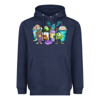 Navy cartoon characters coffee cups Heavyweight Hoodie - Zillion Design Studio