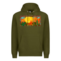Army Green western  sunset cactus leopard serape   license plate template Premium Hoodie - BarkalooDesign