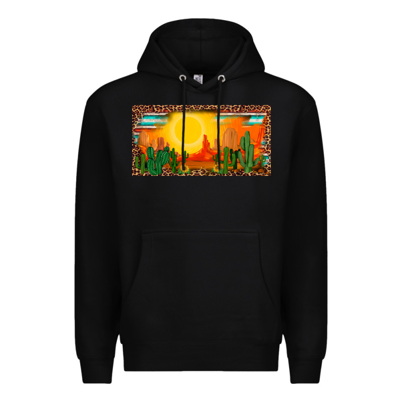 Western  Sunset Cactus Leopard Serape   License Plate Template Premium Hoodie by BarkalooDesign | Teevron