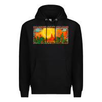 Black western  sunset cactus leopard serape   license plate template Premium Hoodie - BarkalooDesign