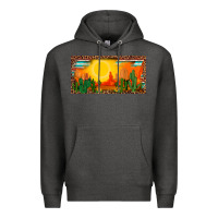 Charcoal Heather western  sunset cactus leopard serape   license plate template Premium Hoodie - BarkalooDesign