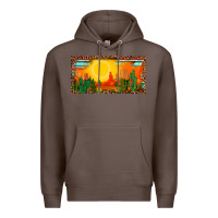 Coffee western  sunset cactus leopard serape   license plate template Premium Hoodie - BarkalooDesign