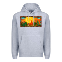 Heather Grey western  sunset cactus leopard serape   license plate template Premium Hoodie - BarkalooDesign