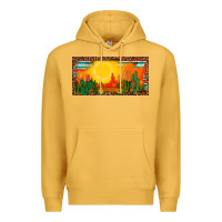 Mustard western  sunset cactus leopard serape   license plate template Premium Hoodie - BarkalooDesign