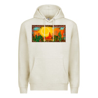 Oatmeal Heather western  sunset cactus leopard serape   license plate template Premium Hoodie - BarkalooDesign