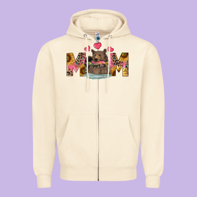 Zipper Hoodie Mom Bear With Sunflowers
