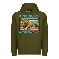 Army Green western truck farm animals serape leopard turquoise's Premium Hoodie - BarkalooDesign