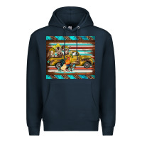 Navy western truck farm animals serape leopard turquoise's Premium Hoodie - BarkalooDesign