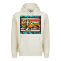 Oatmeal Heather western truck farm animals serape leopard turquoise's Premium Hoodie - BarkalooDesign