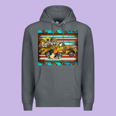 Western Truck Farm Animals Serape Leopard Turquoise's Premium Hoodie Designed By Barkaloodesign