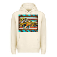 Tofu western truck farm animals serape leopard turquoise's Premium Hoodie - BarkalooDesign