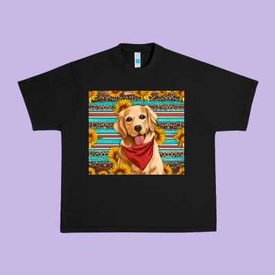 Golden Retriever With Sunflowers Urban Heavy Tee Designed By Artiststas
