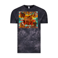 Cloud Black galloping horse serape sunflowers turquoise and saddles Vintage Tee - Artiststas