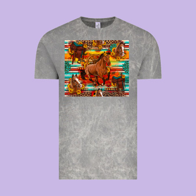 Galloping Horse Serape Sunflowers Turquoise And Saddles Vintage Tee Designed By Artiststas