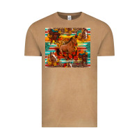 Vintage Camel galloping horse serape sunflowers turquoise and saddles Vintage Tee - Artiststas