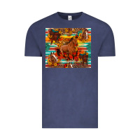 Vintage Denim galloping horse serape sunflowers turquoise and saddles Vintage Tee - Artiststas