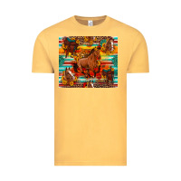 Vintage Mustard galloping horse serape sunflowers turquoise and saddles Vintage Tee - Artiststas