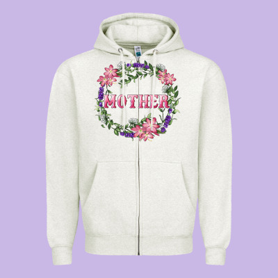 Zipper Hoodie Mother With Floral Wreath