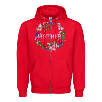 Red Mother With Floral Wreath Zipper Hoodie - RanaPortraitStore