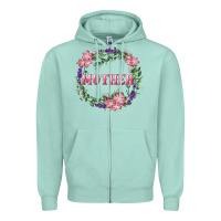 Seafoam Mother With Floral Wreath Zipper Hoodie - RanaPortraitStore