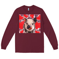 Burgundy valentine's day glitter hearts pig Long Sleeve Tee - BarkalooDesign