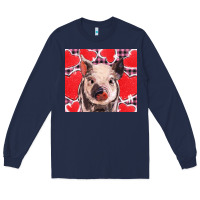 Navy valentine's day glitter hearts pig Long Sleeve Tee - BarkalooDesign