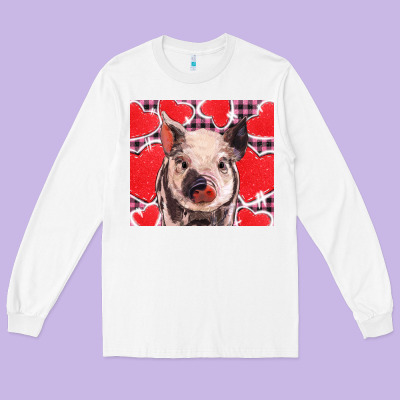 Valentine's Day Glitter Hearts Pig Long Sleeve Tee Designed By Barkaloodesign