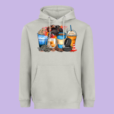 Monster Truck Coffee Cups Heavyweight Hoodie Designed By Zillion Design Studio