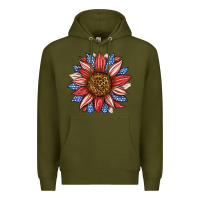 Army Green American Flag Sunflower Premium Hoodie - LillyAllenDesigns