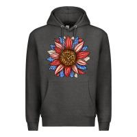 Charcoal Heather American Flag Sunflower Premium Hoodie - LillyAllenDesigns