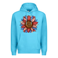 Ocean Blue American Flag Sunflower Premium Hoodie - LillyAllenDesigns