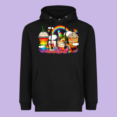 Rainbow Coffee Cups Heavyweight Hoodie Designed By Zillion Design Studio