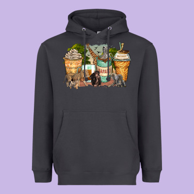 Safari Animals Coffee Cups Heavyweight Hoodie Designed By Zillion Design Studio