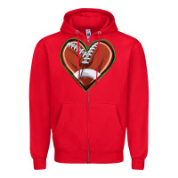 Red football heart Zipper Hoodie - texasbilliewilder