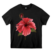 Black Puerto Rican Hibiscus Flower Illustrations Heavy Core Tee - LillyAllenDesigns