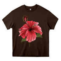 Chocolate Brown Puerto Rican Hibiscus Flower Illustrations Heavy Core Tee - LillyAllenDesigns
