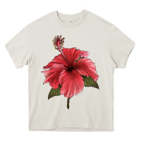 Cream Puerto Rican Hibiscus Flower Illustrations Heavy Core Tee - LillyAllenDesigns