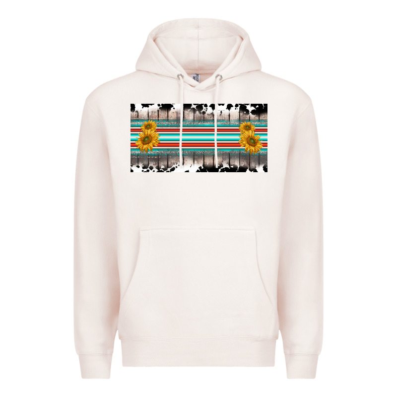 Western Cowhide Serape Sunflower Mama License Plate Premium Hoodie by BarkalooDesign | Teevron