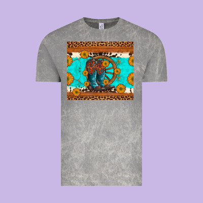 Cowboy Boots And Sunflowers Turquoise Leopard Background Vintage Tee Designed By Artiststas
