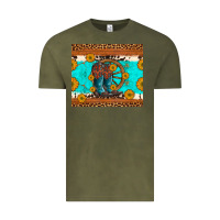 Vintage Olive cowboy boots and sunflowers turquoise leopard background Vintage Tee - Artiststas