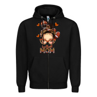 Black football messy bun mom Zipper Hoodie - texasbilliewilder