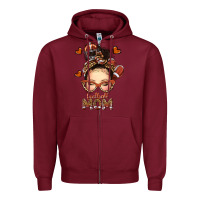 Burgundy football messy bun mom Zipper Hoodie - texasbilliewilder