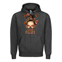 Charcoal Heather football messy bun mom Zipper Hoodie - texasbilliewilder